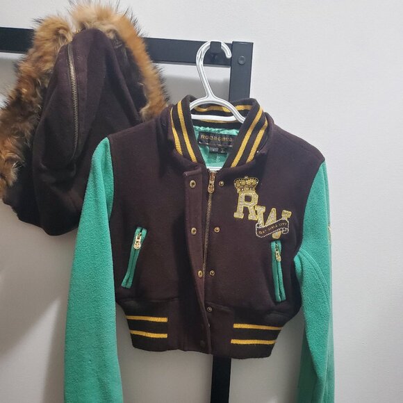 Vintage 2004 Rocawear Varsity Jacket with detachable fur hood - Picture 1 of 12